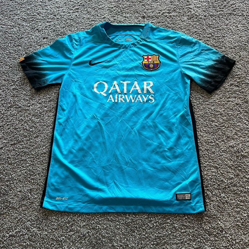 Nike FC Barcelona 2015/16 Third Jersey Kit Soccer Football Blue Mens Medium